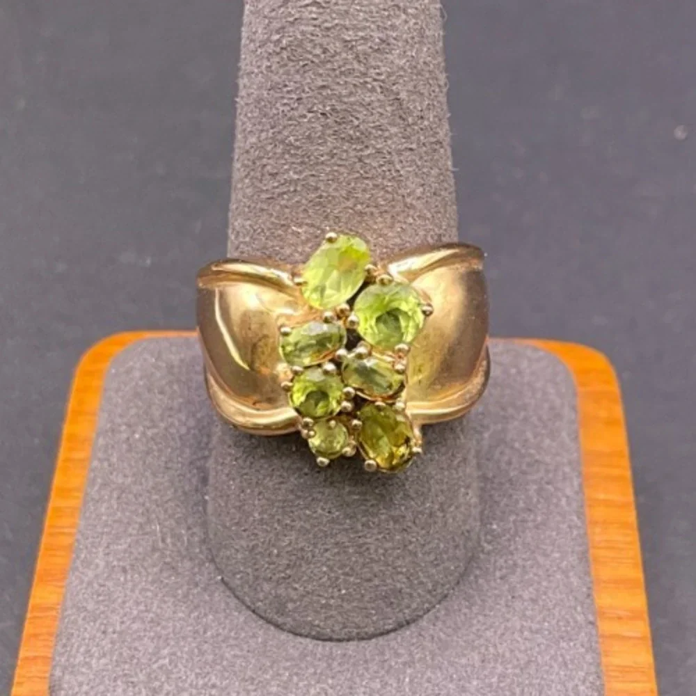 Vtg Ross Simons 925 Sterling Silver Gold Vermeil Peridot Cluster Ring Sz 10